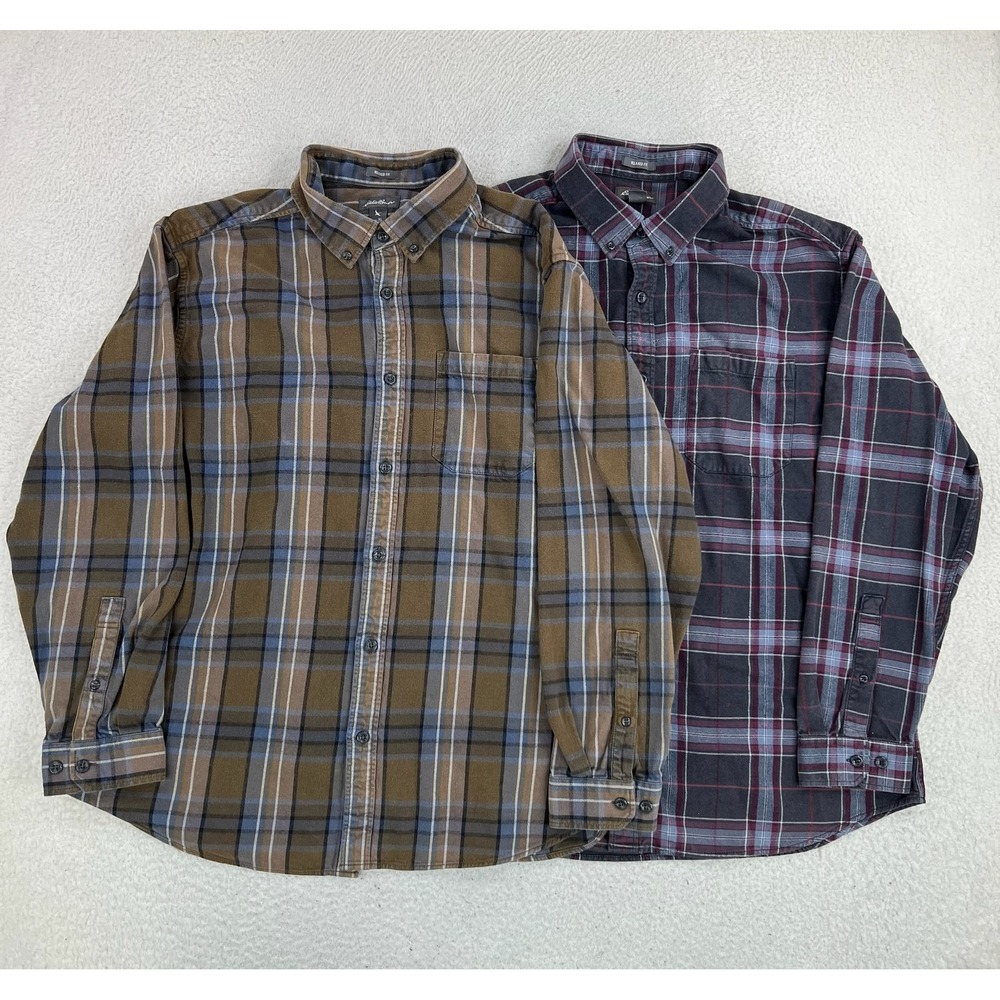 Eddie Bauer Shirts LOT OF 2 Men's XL Plaid Flannel Long Sleeve Button Up Casual